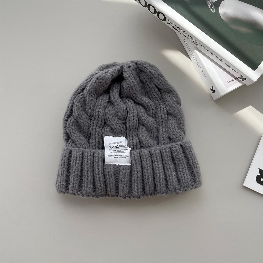 Knitted hat, candy color, white label twist wool hat, autumn and winter warm bag head hat, women's trendy cold hat, men's