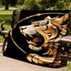 1pc Golden Tiger Head Throw Blanket Polyester Fiber, Lightweight Flannel, Soft & Warm, All Season Use for Outdoor, Camping Digital Print