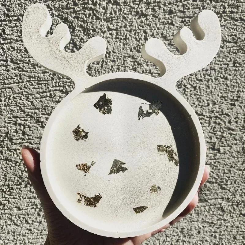 New Christmas Cat Elk Antlers Shaped Tray Silicone Molds Handmade Diy Crafts Christmas Jewelry Tools Pottery Mould Home Decor