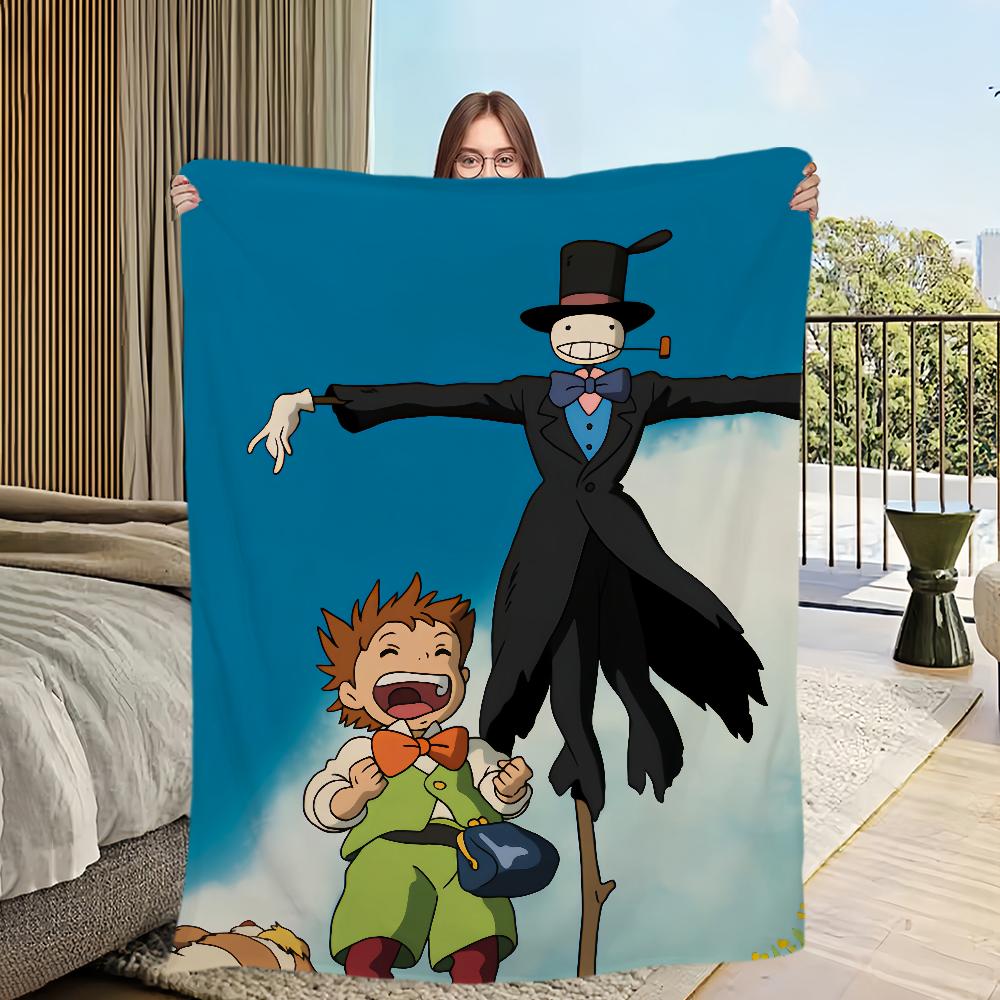 Anime film comfort warm soft plush blanket for sofa living room h-Howl's office bedroom travel Flannel gift m-Moving c-Castle