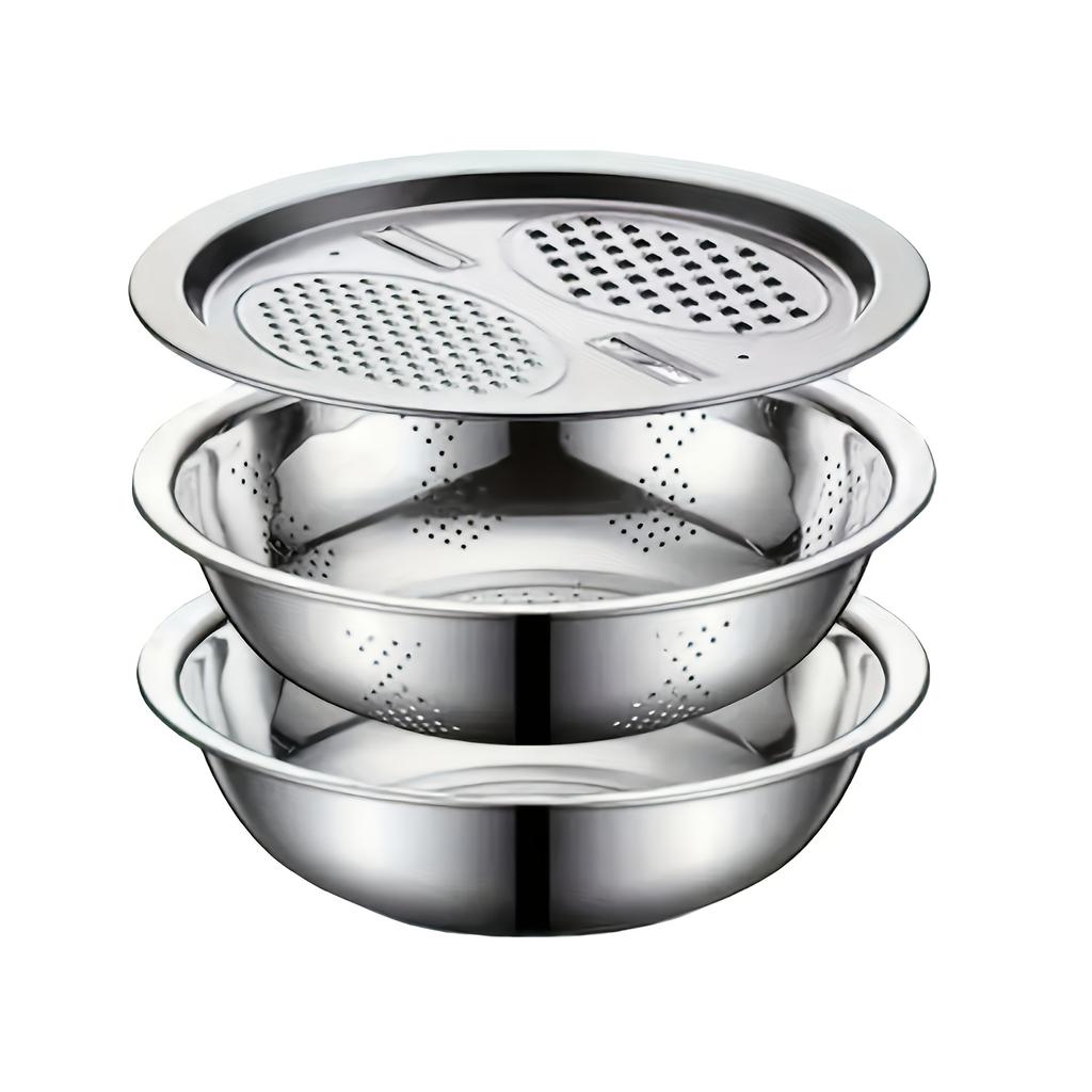 Multifunctional Vegetable Fruit Strainer Mesh Slicer Rice Washing Tool Stainless Steel Easy Use Silver Dishwasher Safe Sink