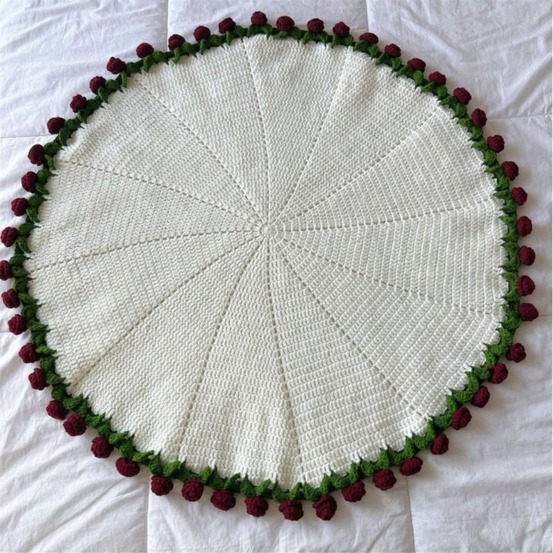 DIY Knitted Rose Flower Blanket Lovely Floral Throw Perfectly for Living Room Bedroom Decoration and Mother's Day Gift