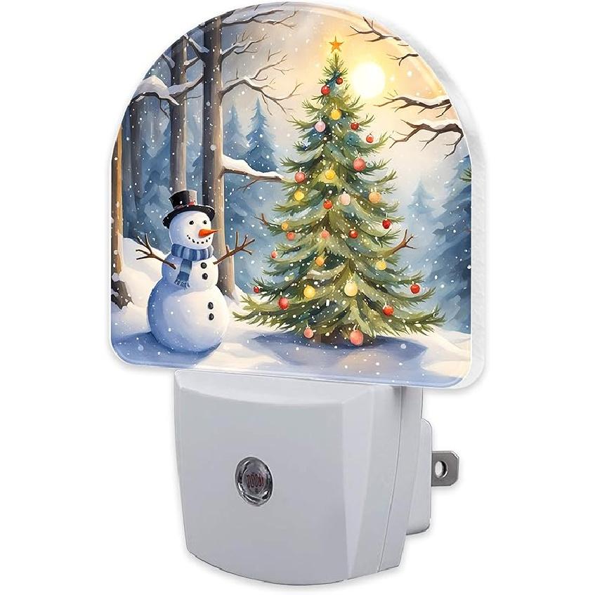 Christmas Tree With Snowman Night Light for Kids,Winter Holiday Snowman Night Light Plug In with Dusk To Dawn Sensor,0.5w Energy Saving Nightlight