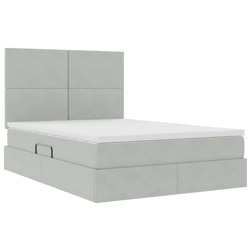 Storage Bed with Mattress Light Grey 140 x 200 cm Velvet