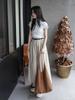Versatile Washed Cotton Midi Skirt - High Waist, Solid Color, Double Pockets, Slimming A-line for Women, Early Autumn.