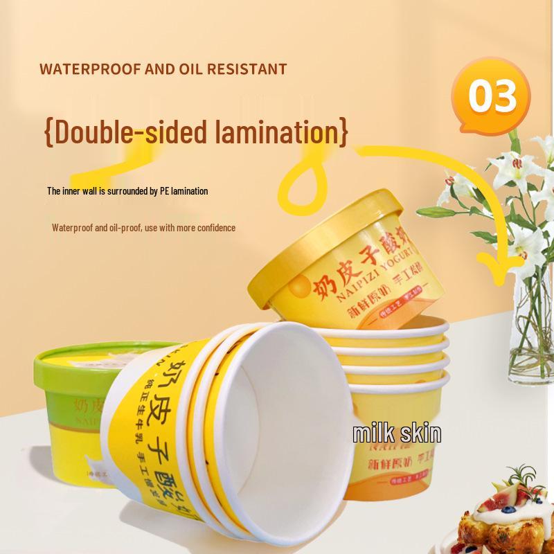 Disposable Yogurt Cup with Lid & Spoon - Thickened Food-Grade Paper for Fermentation