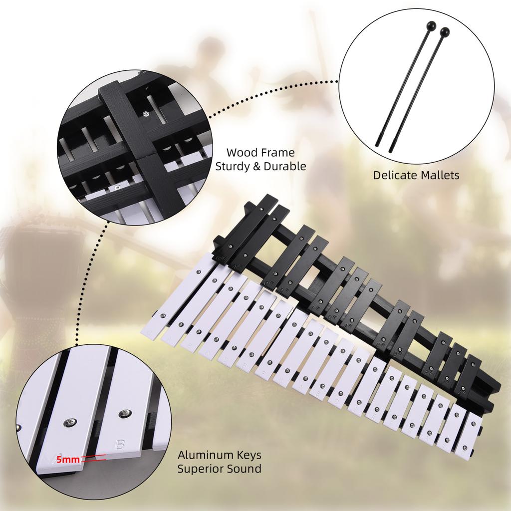 30 Note Glockenspiel Foldable Xylophone Wooden Frame 5mm Thickness Aluminum Bars Percussion Musical Instrument with