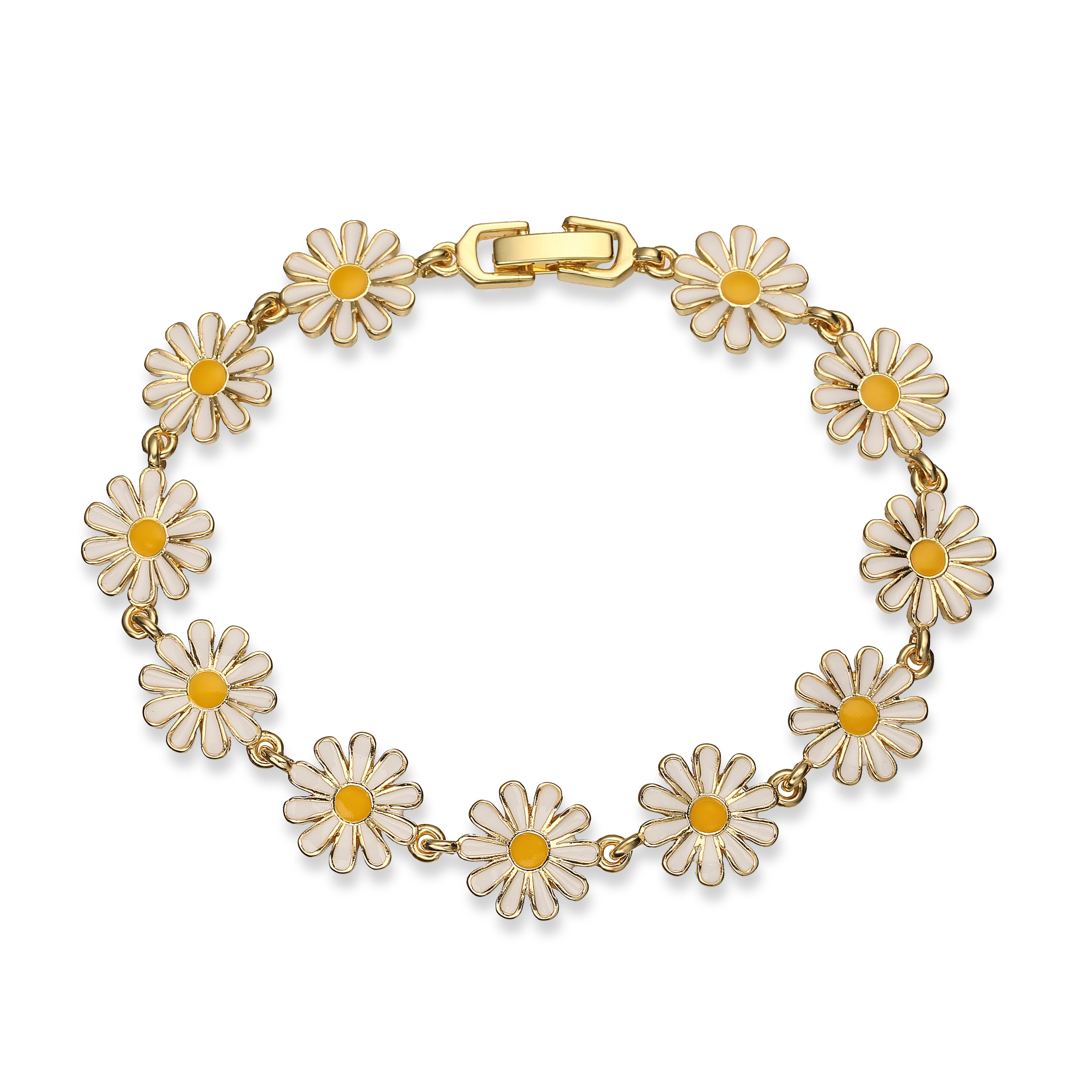 

HECHENG, Enamel Chrysanthemum Flower Bracelet Pink/White Sweet Romantic Women s Party Banquet Metal Bracelet Zircon Other&19cm білий