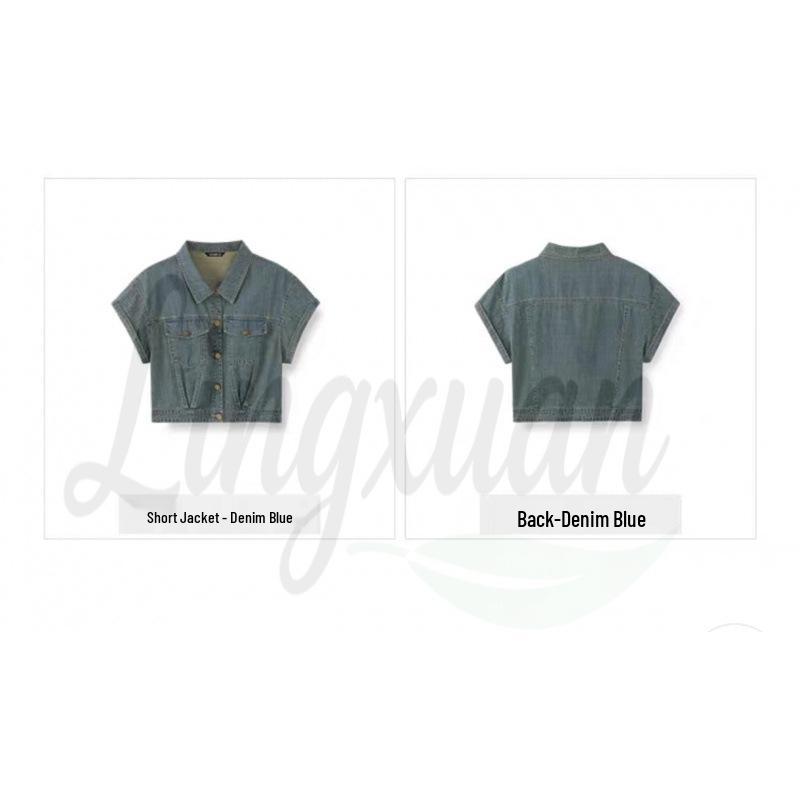 Retro Puff Sleeve Slimming Denim Jacket - Korean Style Small