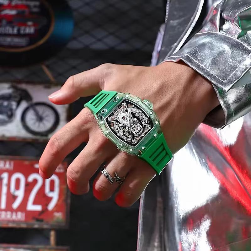 AI LANG Famous Brand Silicone Strap Skeleton Mechanical Watch Waterproof Luminous Fashion Automatic Hollow Watches