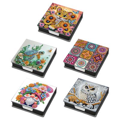 5D DIY PU Gem Art Sticky Note Holder with 160 Sheets Paper Diamond Art Note Box Mosaic Kit Self Adhesive Crystal Note Box