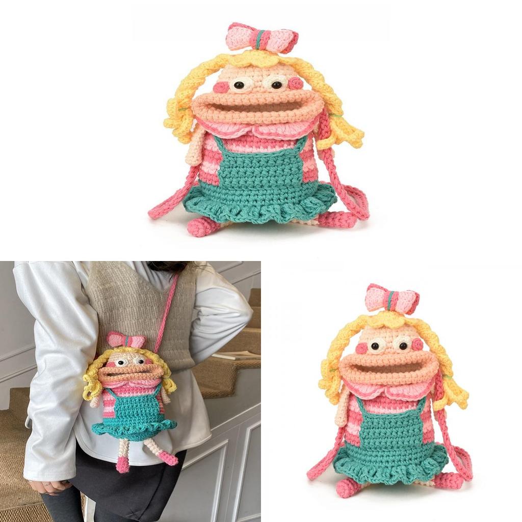 Cartoon Plush Woolen Phone Bag For Women With Knit Design And Shoulder Strap