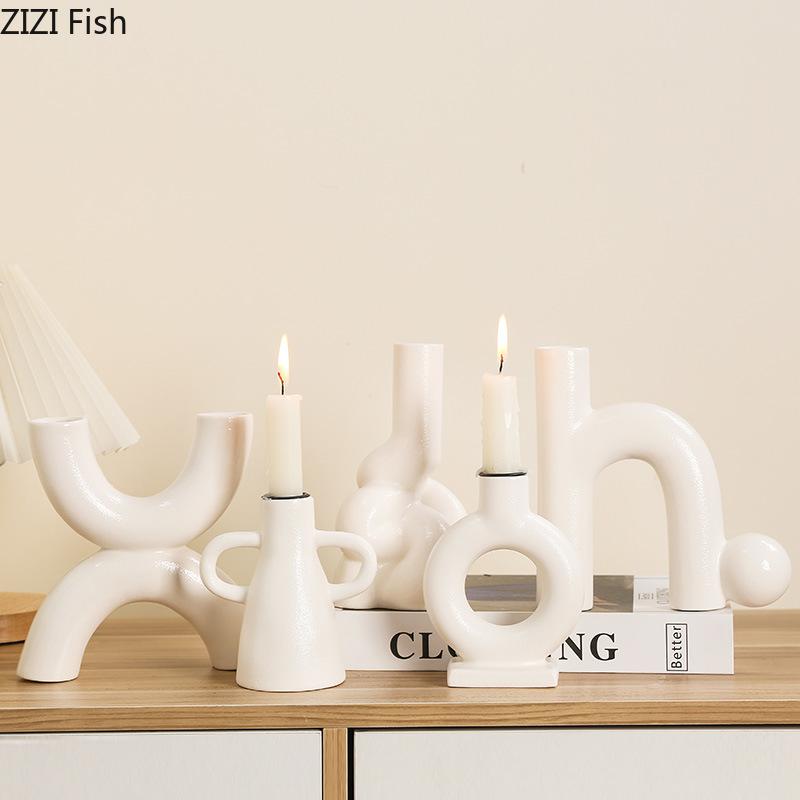 Minimalist Geometric Candle Holder Ceramic Candlestick Desk Decoration Wax Melt Burner Aroma Diffuser Home Aroma Container