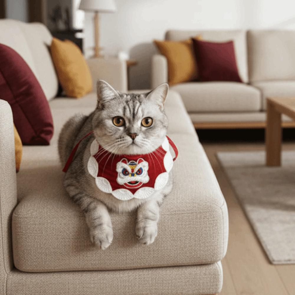 Embroidery Cat Knitted Drool Towel Cartoon New Year Cat Scarf Dog Drool Bib  Horse Year