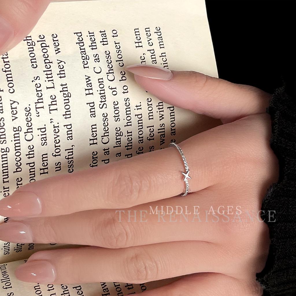 Mangxing zircon simple ring, female personality design feeling plated real platinum index finger ring versatile