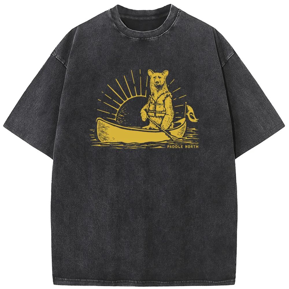 Мужская/Женская washed футболка с принтом  Гребущий медведь  для улицы 230г Хлопок Смешная Свободная Выбеленная Футболка Ретро Хип-Хоп Футболка с отбеливанием Топы S разноцветный