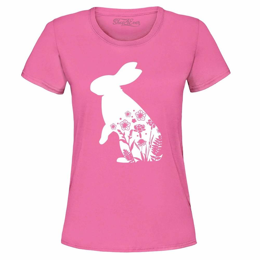 Easter Bunny Spring Flowers Women's T-Shirt Fun Cute Easter Rabbit Shirts