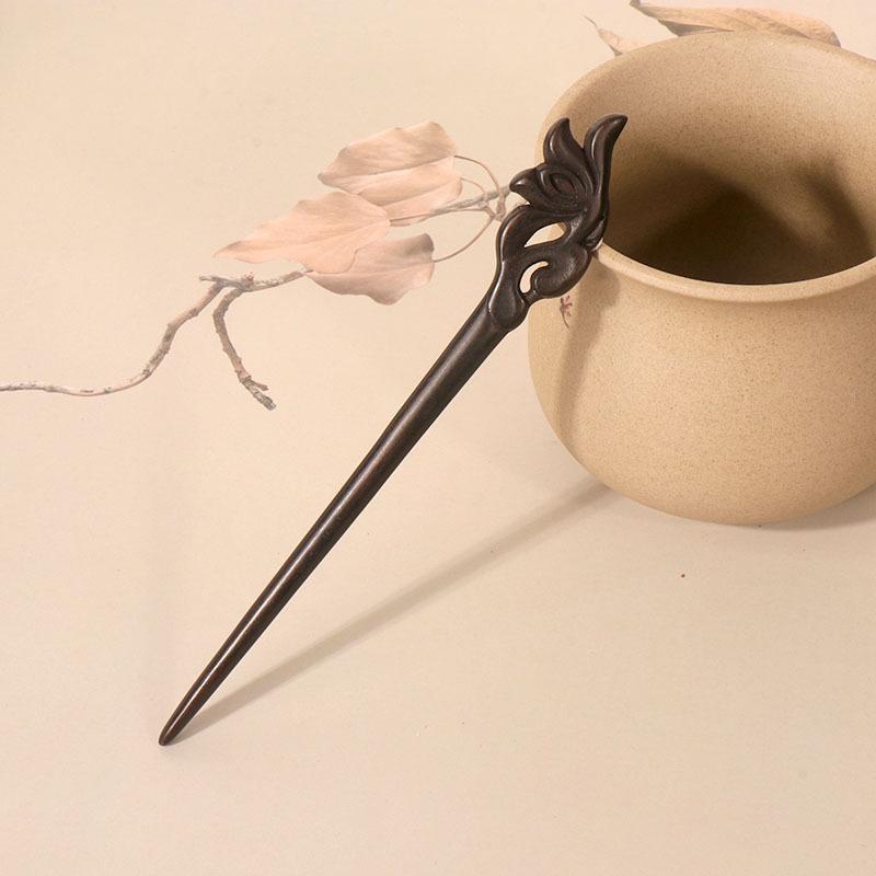 Exquisitely Carved Ebony & Sandalwood Hairpin - Ancient Chinese Style Accessory for Updos and Hanfu Headdress