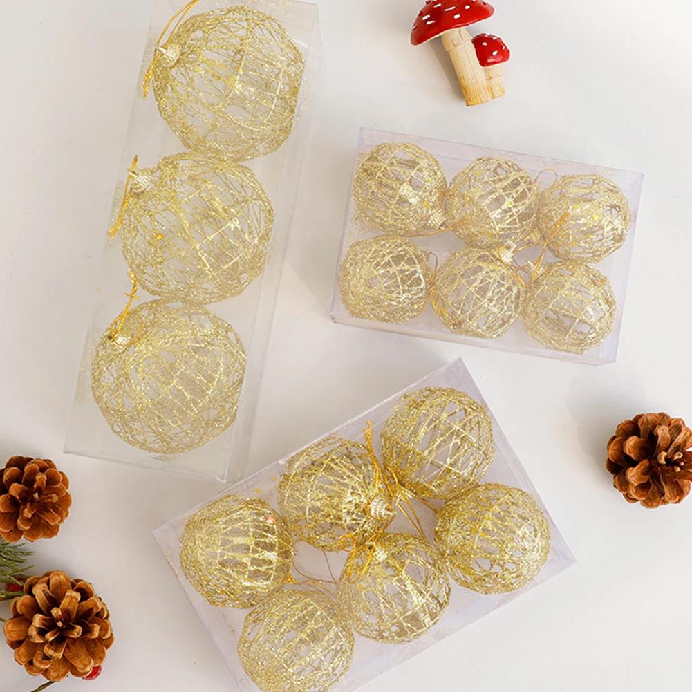 Christmas Gold Glitter Iron Wire Ball Vintage Christmas Tree Decor Hanging Christmas Gift Wrap Embellishment Home Holiday Decor