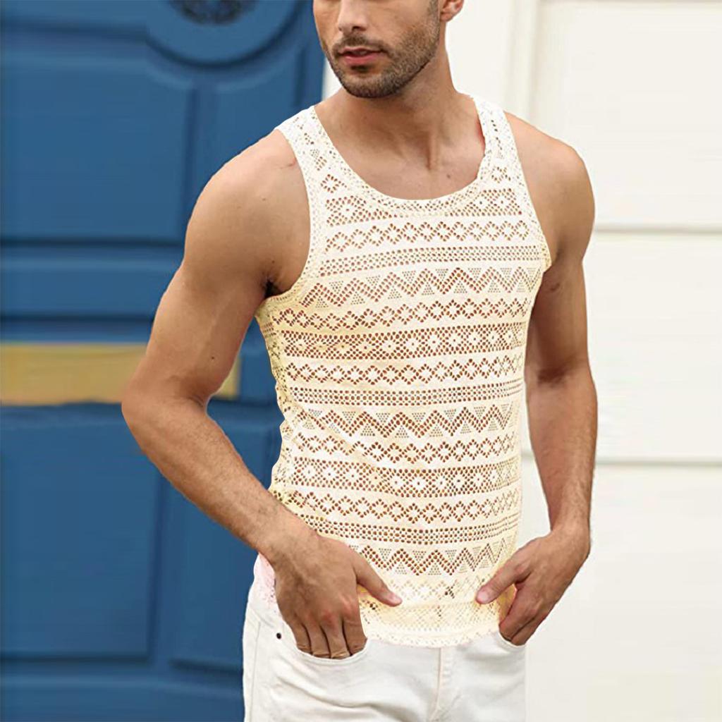 Herren Tank Top Hohl Atmungsaktive Weste Sommer Weste Rundhalsausschnitt Ärmellose Tank Tops Muskel Sexy Mesh Shirts