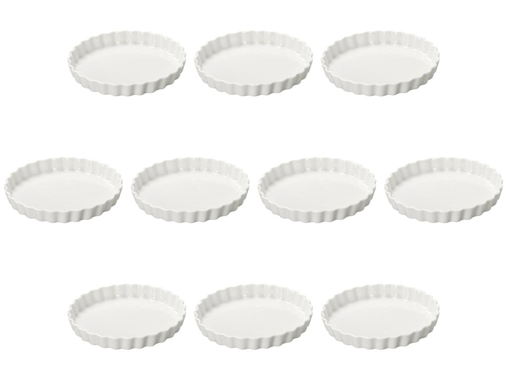 Set of 10 White Round Pie Plates X Pie Setomonohonpo 4-inch [10.3 2.6 Cm] Plates, Ceramics,