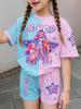 Two-piece Set for Girls Featuring an Anime Idol Print; Includes a Color-block Short-sleeve T-shirt and Shorts—a Y2K-style Summer