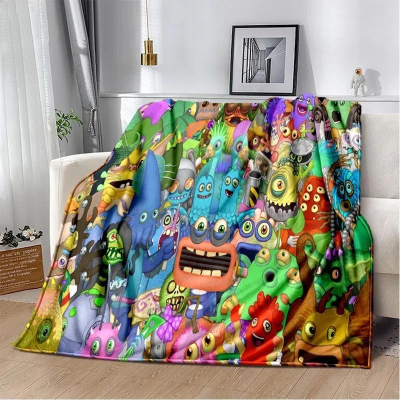 My Singing Monsters Videospiel-Cartoon-weiche Plüschdecke, Flanelldecke, Überwurfdecke für Wohnzimmer, Schlafzimmer, Bett, Sofa, Picknick