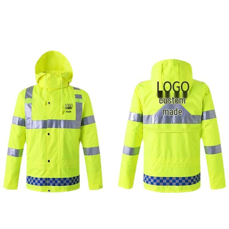 High Visibility Reflective Raincoat Set - 300D Oxford Cloth, Split Design for Outdoor Traffic, Duty, and Rescue Use