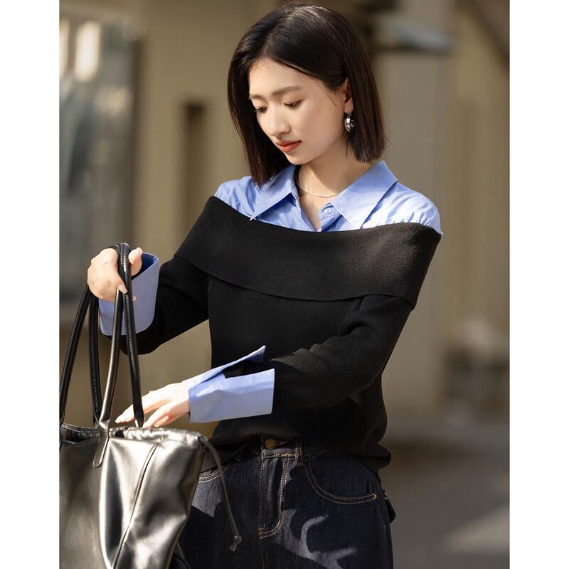 Demana Damen Wollmischung Color-Block Rollkragen Strickpullover