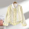 Fashion Elegant Long Sleeved Embroidered Lace Shirt New Lapel Loose and Thin Single-breasted Casual Blouse Female Simple Women's Irregular Top 3504