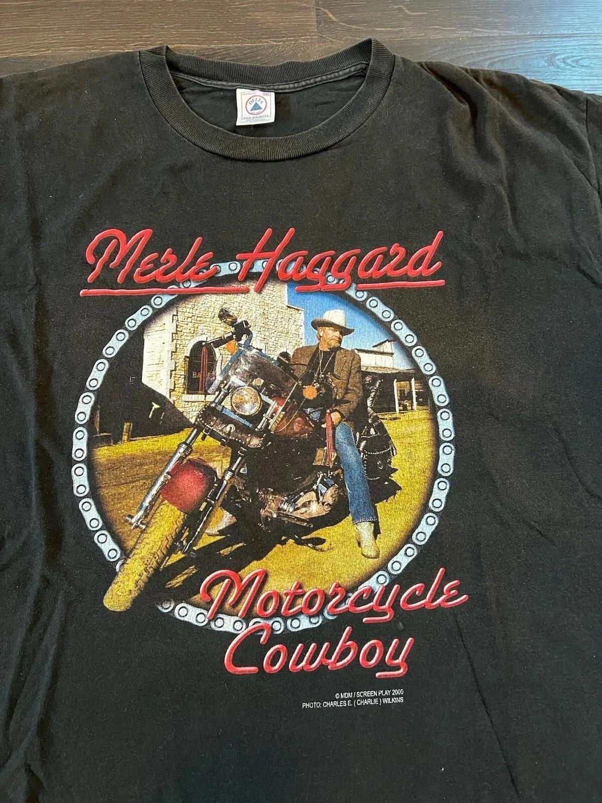 Vintage Merle Haggard Motorcycle Cowboy Shirt Unisex Concert S to 5XL L
