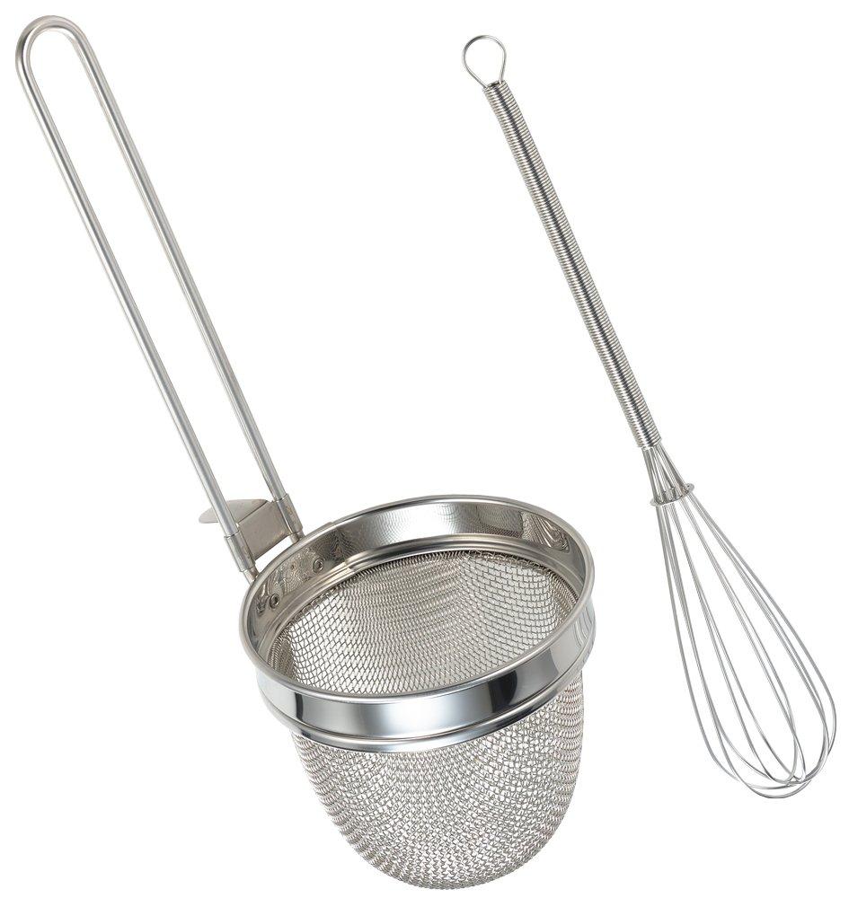 Yoshikawa Miso Strainer for Scooping and Stainless Made in Japan 2004426 Set, Dissolving, Silver, Steel, (Tsubame-Sanjo),