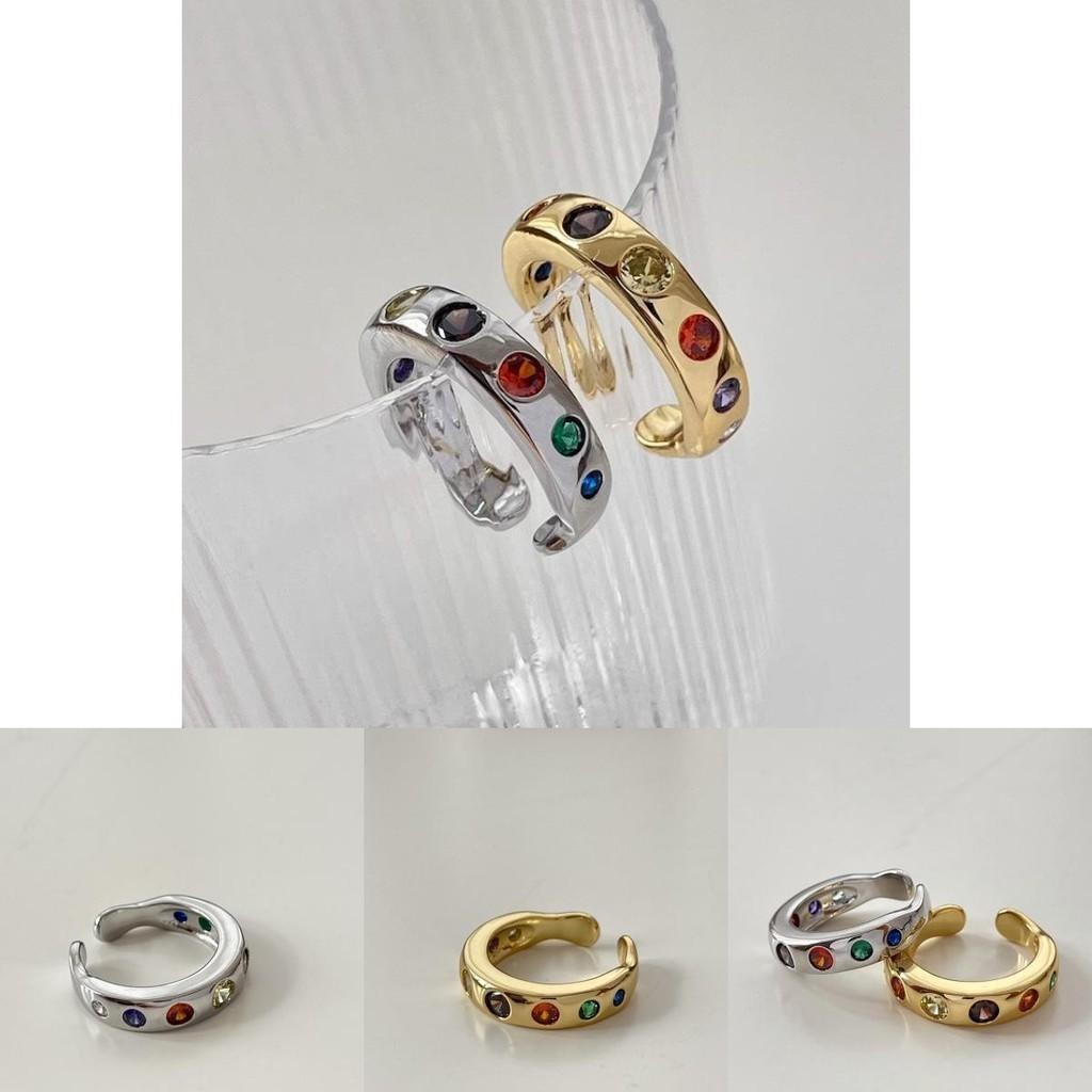 Vintage French Style Colorful Zircon Inlaid Ring For Women Elegant Fashionable Accessory