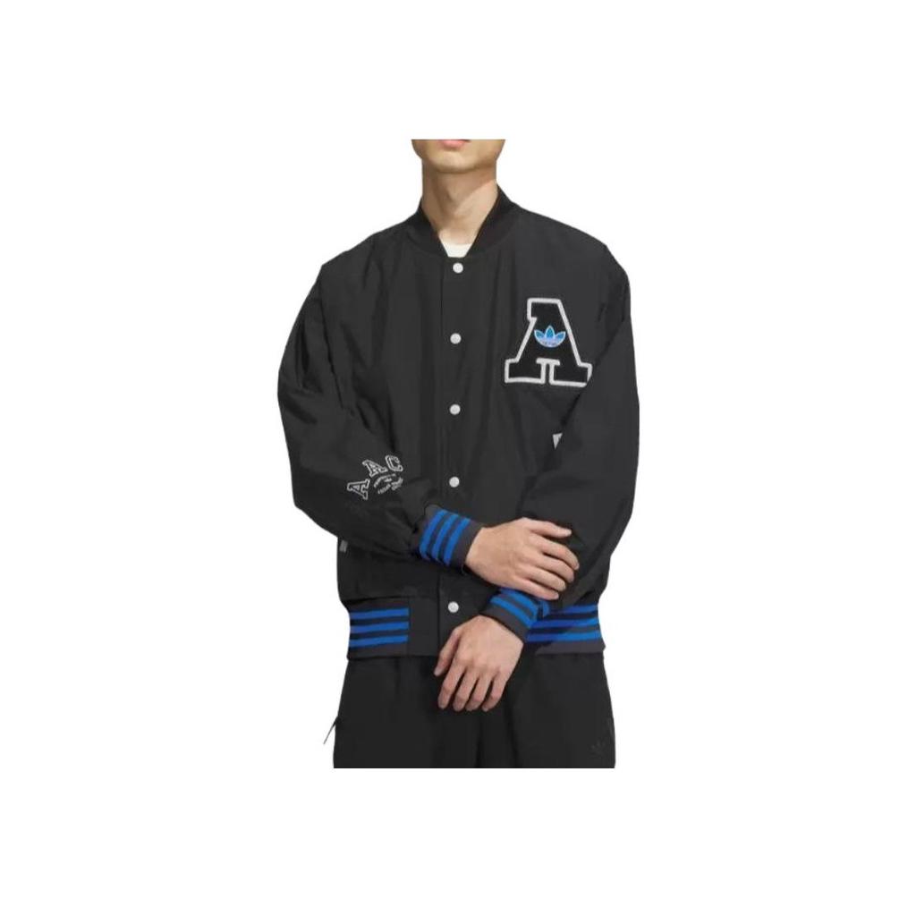 Adidas Originals Trefoil Rifta Bomber Jacket With Letter Embroidery And Striped Color Blocking Men Outerwear Black IU4791