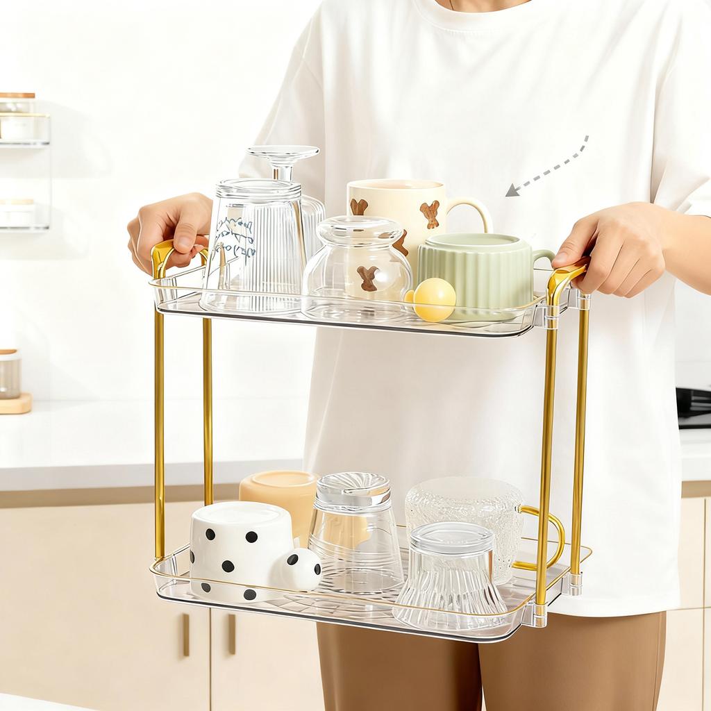  2/3 Tiers Kitchen Countertop Organizer Plastic Storage Rack Large Capacity Drying Cup Holder Tea Coffee Mug Shelf