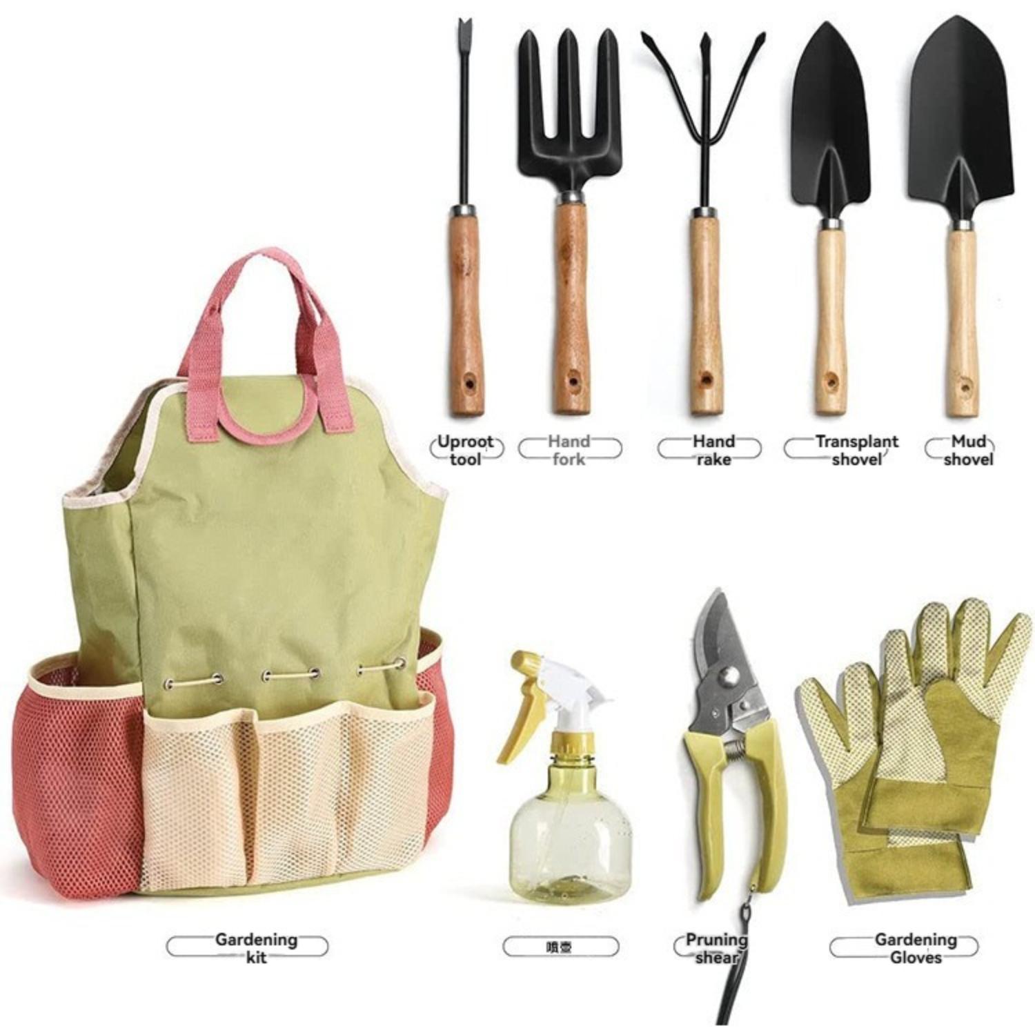 

9-piece Complete Garden Tools Set with Storage Bags Outdoor Lightweight Portable Ergonomic Combination Complete Gardening Tool зелений