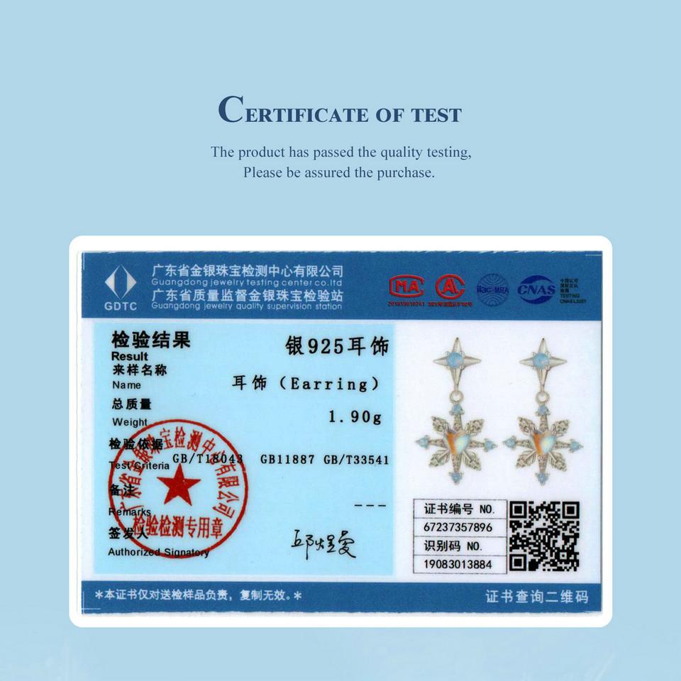 BAMOER 925 Sterling Silver Snowflake Stud Earrings Heart Shape Opal Earrings for Women Delicate Fine Jewelry Gift