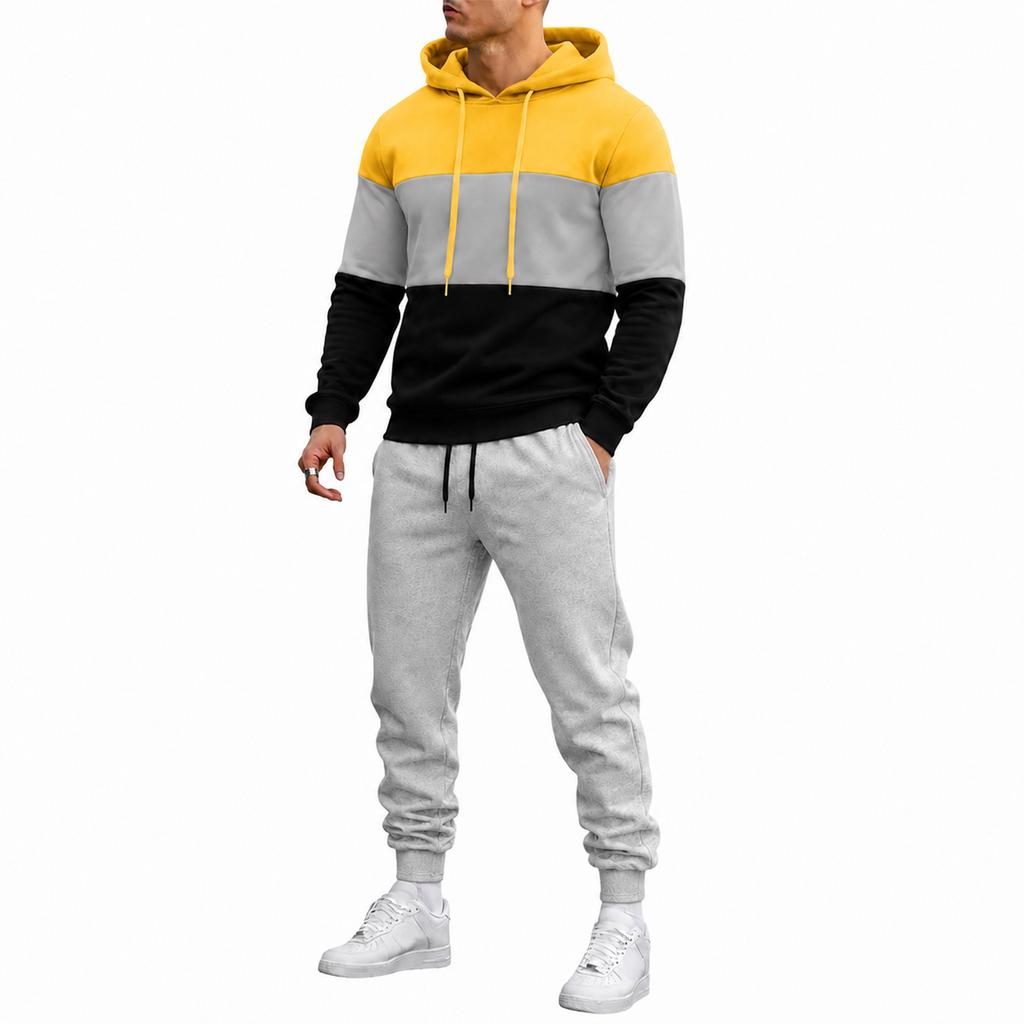 Men's Color Block Hooded Sweatshirt and Jogger Pants 2 Piece Casual Athletic Track Suit