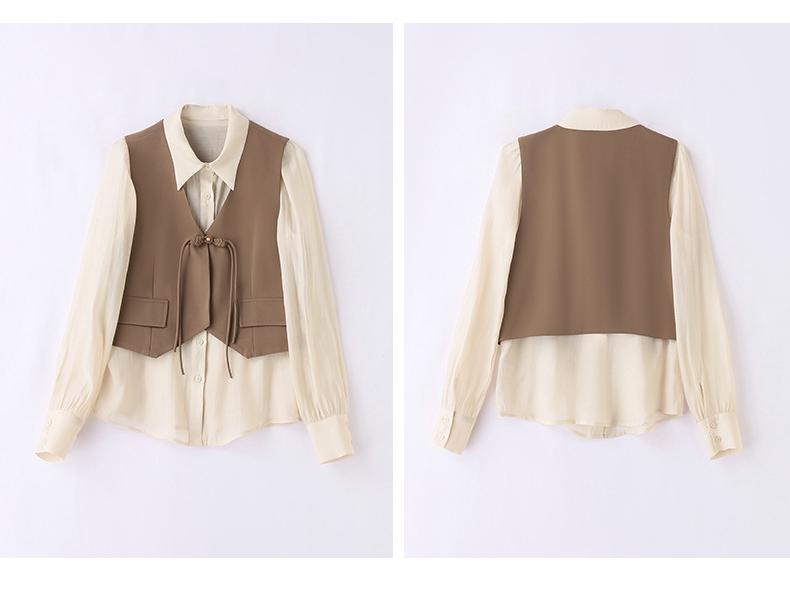 Autumn 2024 Retro Socialite Three-Piece Set: Frog Button Vest, Midi Skirt, Inner Layer Shirt - YE6206