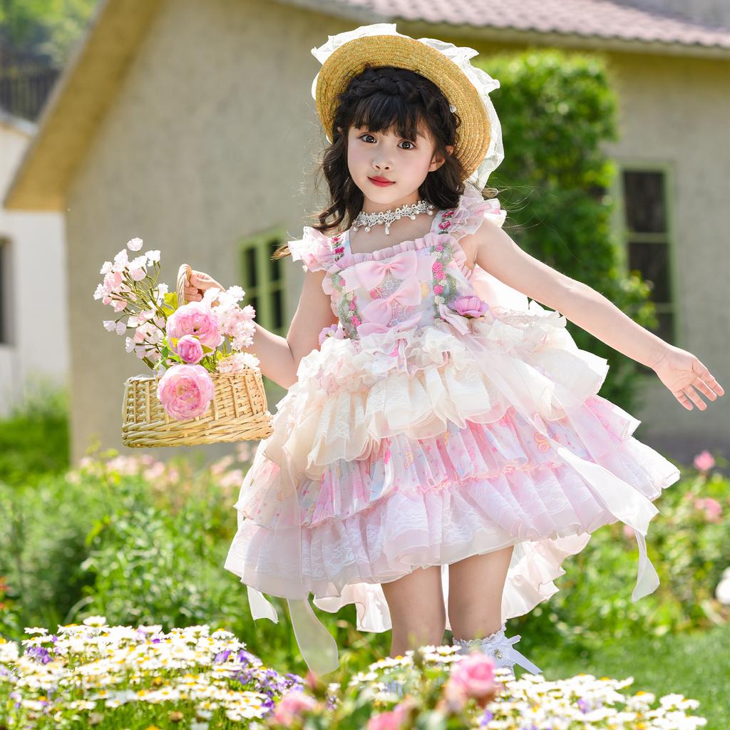 Lolita Girls' Princess Dress Summer New Flower Fairy Dress Children's Super Fairy Monet Garden Birthday Dress