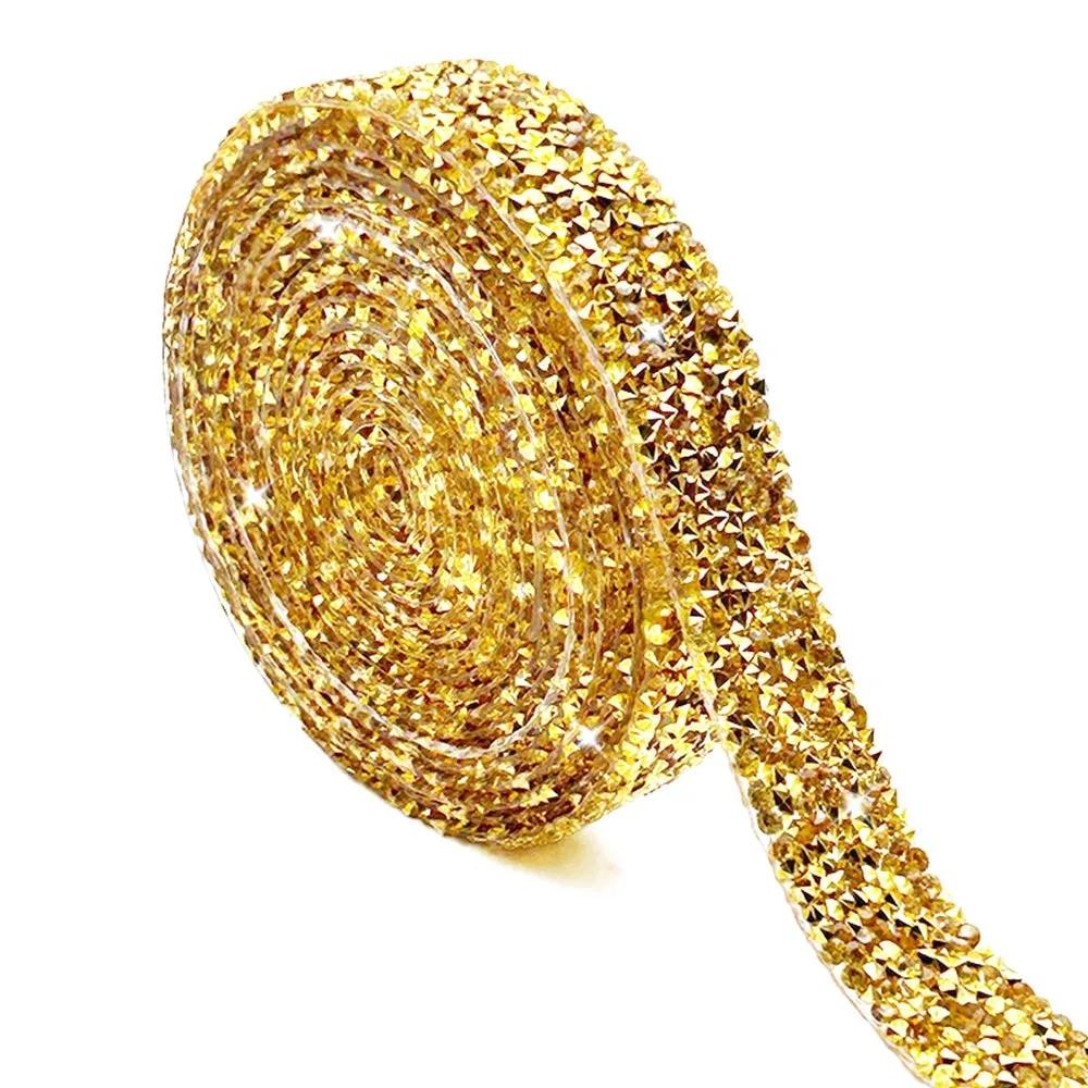 

Hot Melt Adhesive Rhinestone Strips – Self-Adhesive Resin Crystal Tape for Clothing and Apparel Decoration 1cmx1m золотий