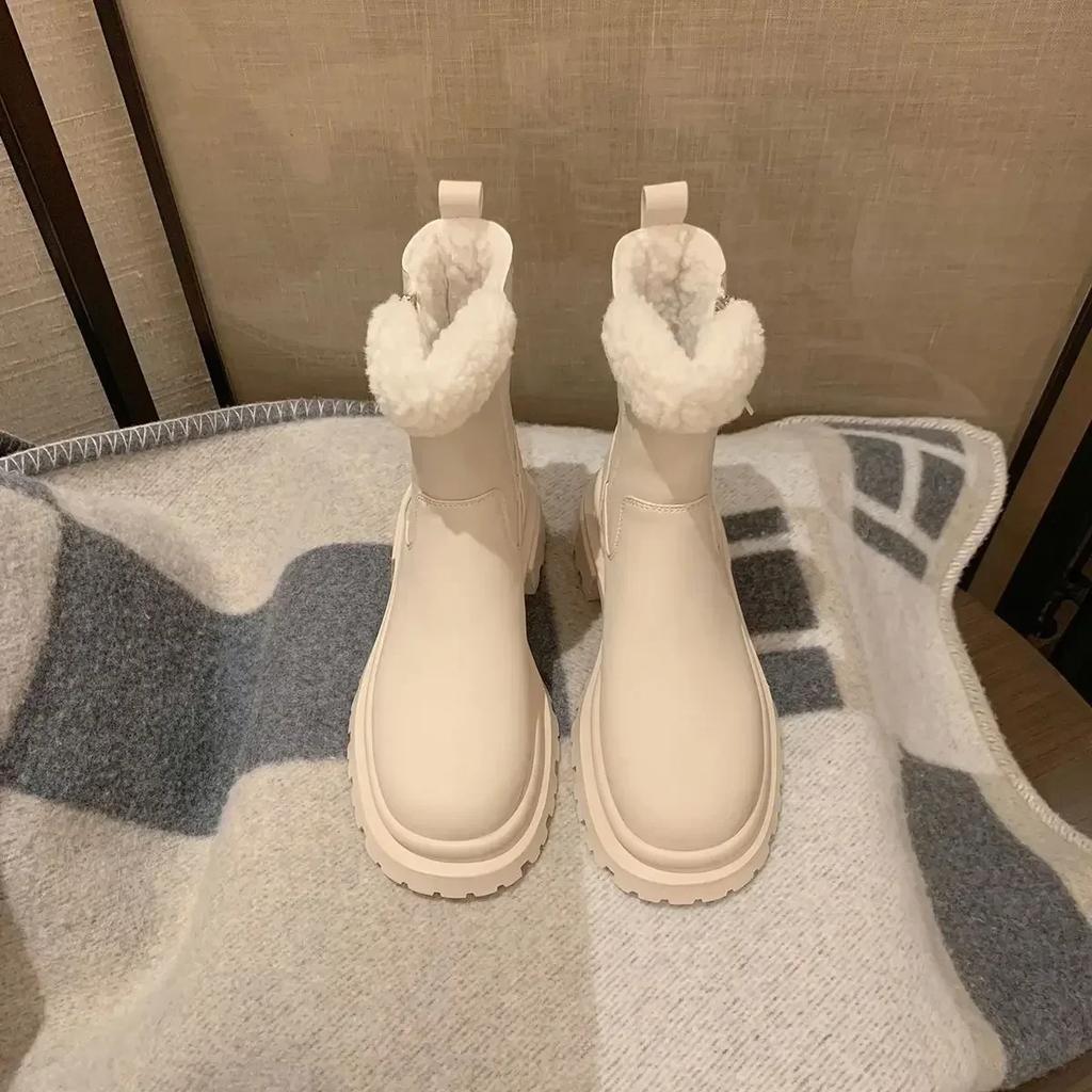 Fashion Shoes for Women Chunky Round Toe Womens Snow Boots Platform Elegant With Medium Heels 39 Gyaru Spring 2025 Protective New In Hot