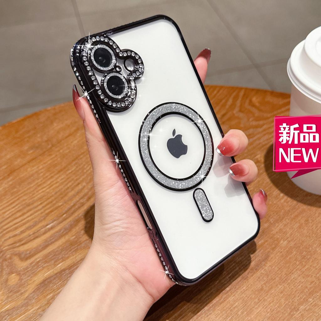 Electroplated side drill magnetic mobile phone case, suitable for Apple 16Promax soft case 17PRO/16 protective case lens membrane case