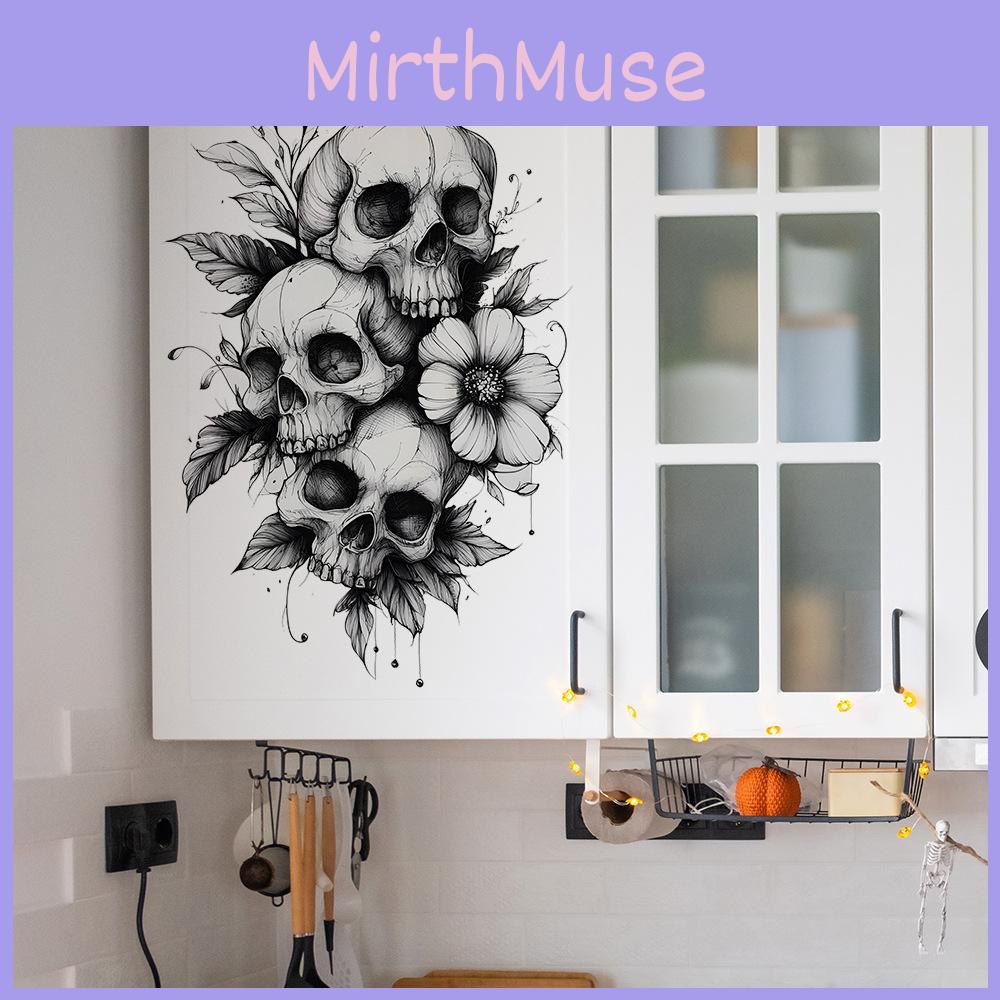 And Black Halloween White Skull And Flower Home Decoration Wall Stickers