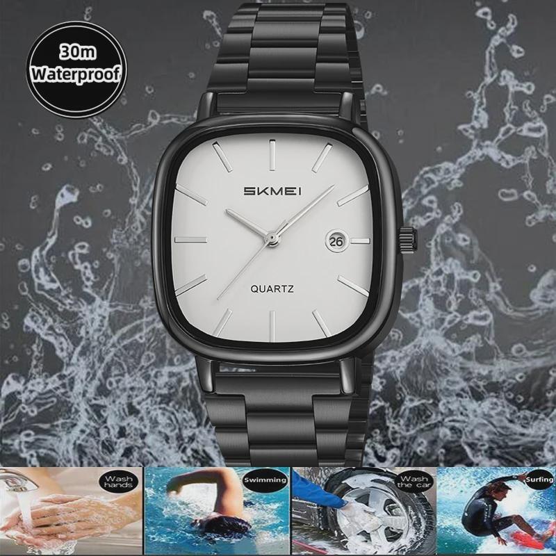 Luxury Mens Quartz Calendar Watches Stainless Steel Strap Waterproof Analog Display Fashion Casual Wristwatch