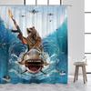 Funny Animals Shower Curtain Cute Diving Dog Cat Riding Shark Brown Bear Ocean Landscape Children Bathroom Curtains Fabric Decor