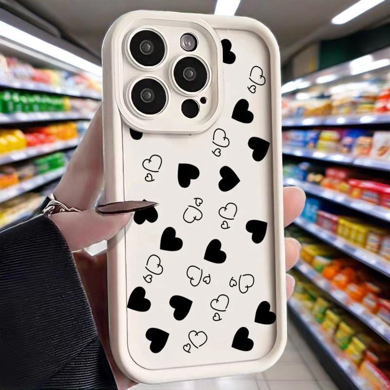 Phone Case For iPhone 16 15 13 14 Pro Max 15 11 12 14 Pro 7 8 Plus XR X XS Max SE Love Heart Print Matte Soft Shockproof Cover