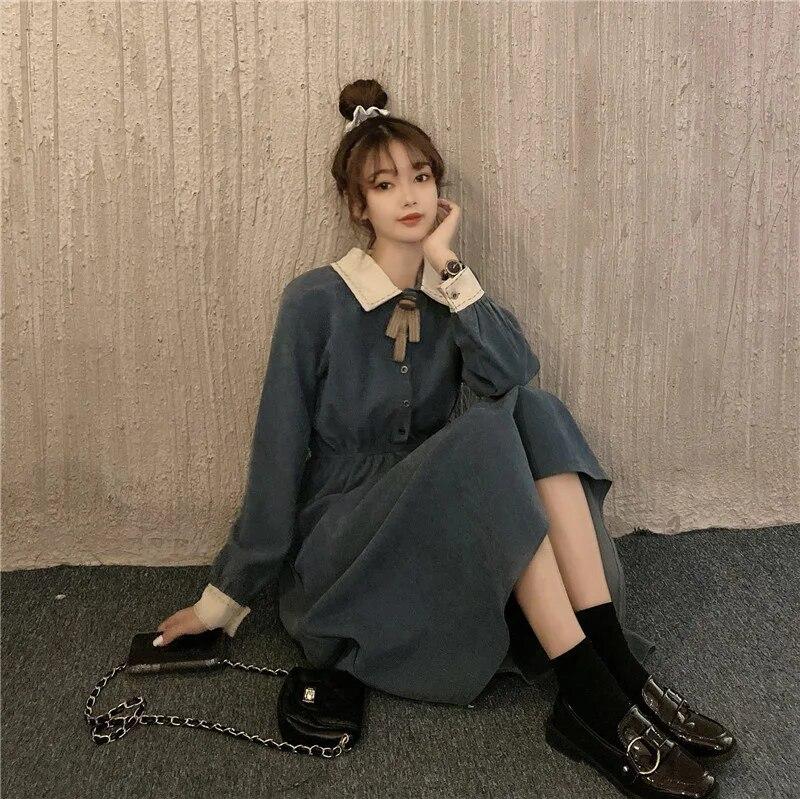 Vintage Dresses Women Winter Long Sleeve Retro French Elegant Dress Female Casual Party Dress Korean Clothing