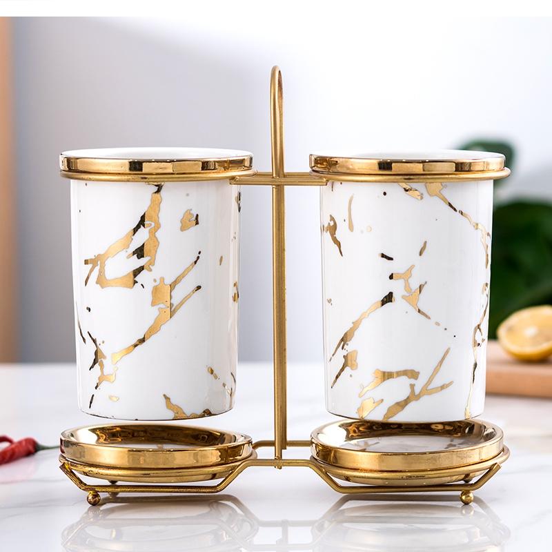 Nordic Luxury Ceramic Marble Pattern Chopsticks Tube Home Emerald Phnom Penh Drain Rack Kitchen Storage Bucket