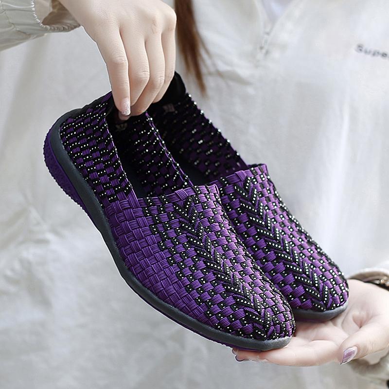 Summer Moccasin Beach Shoes Women Black Casual Weave Slip on Braided Blue Flats Sneakers Plus Size